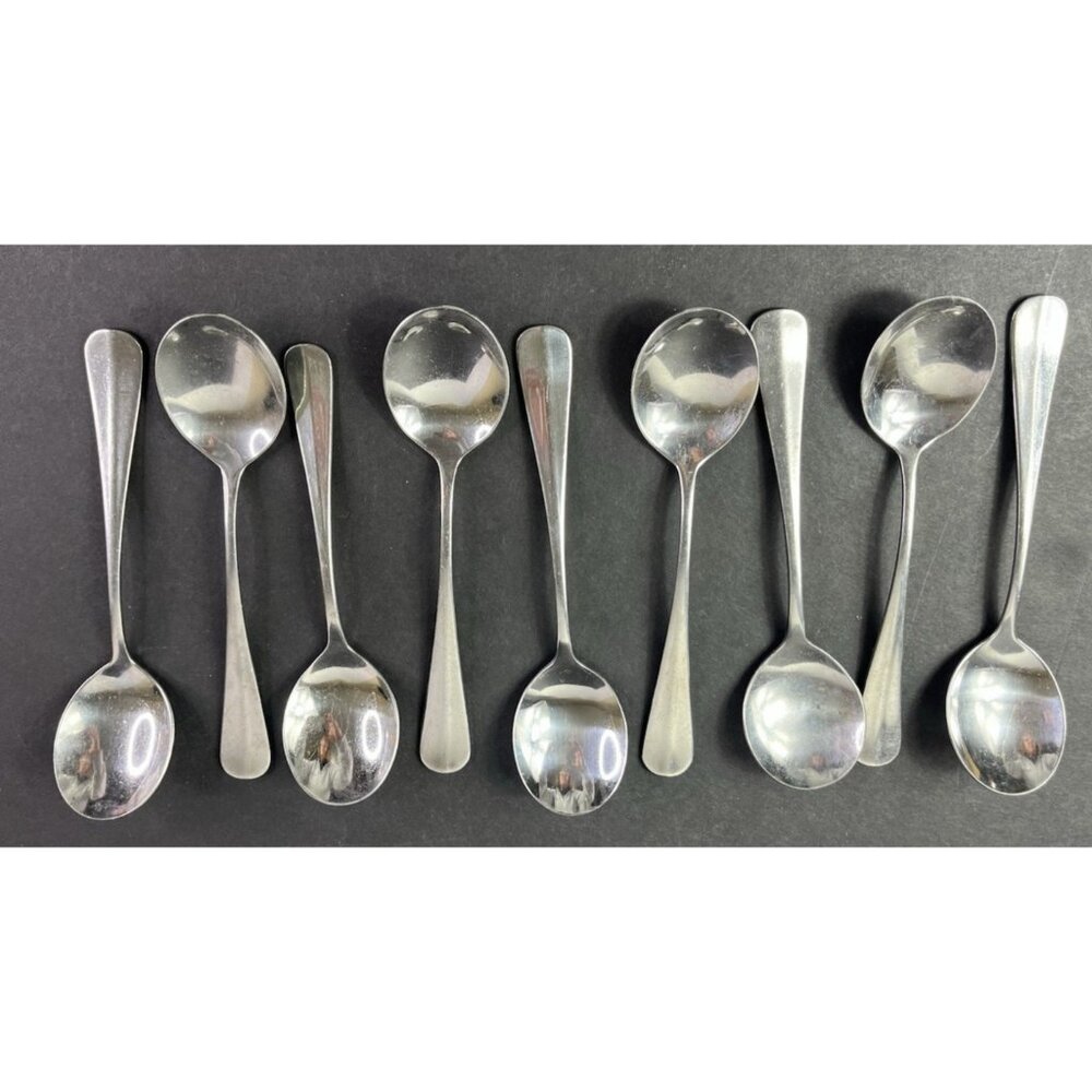 9 Serco Windsor Baguette Stainless Steel Soup Spoon Set Vtg Flatware Table 6.5"